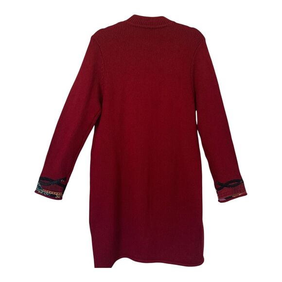 Koos of Course Cardigan Medium Silk Blend  Red Appliqued Mandarin Collar Artsy - Picture 10 of 14